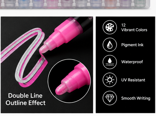 ARTMIX Line Painter Double Line Outline Markers – 12 Colors