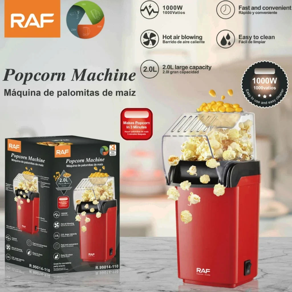 RAF R.99014-110 Hot Air Popcorn Maker - 2 L, 1000W, Red