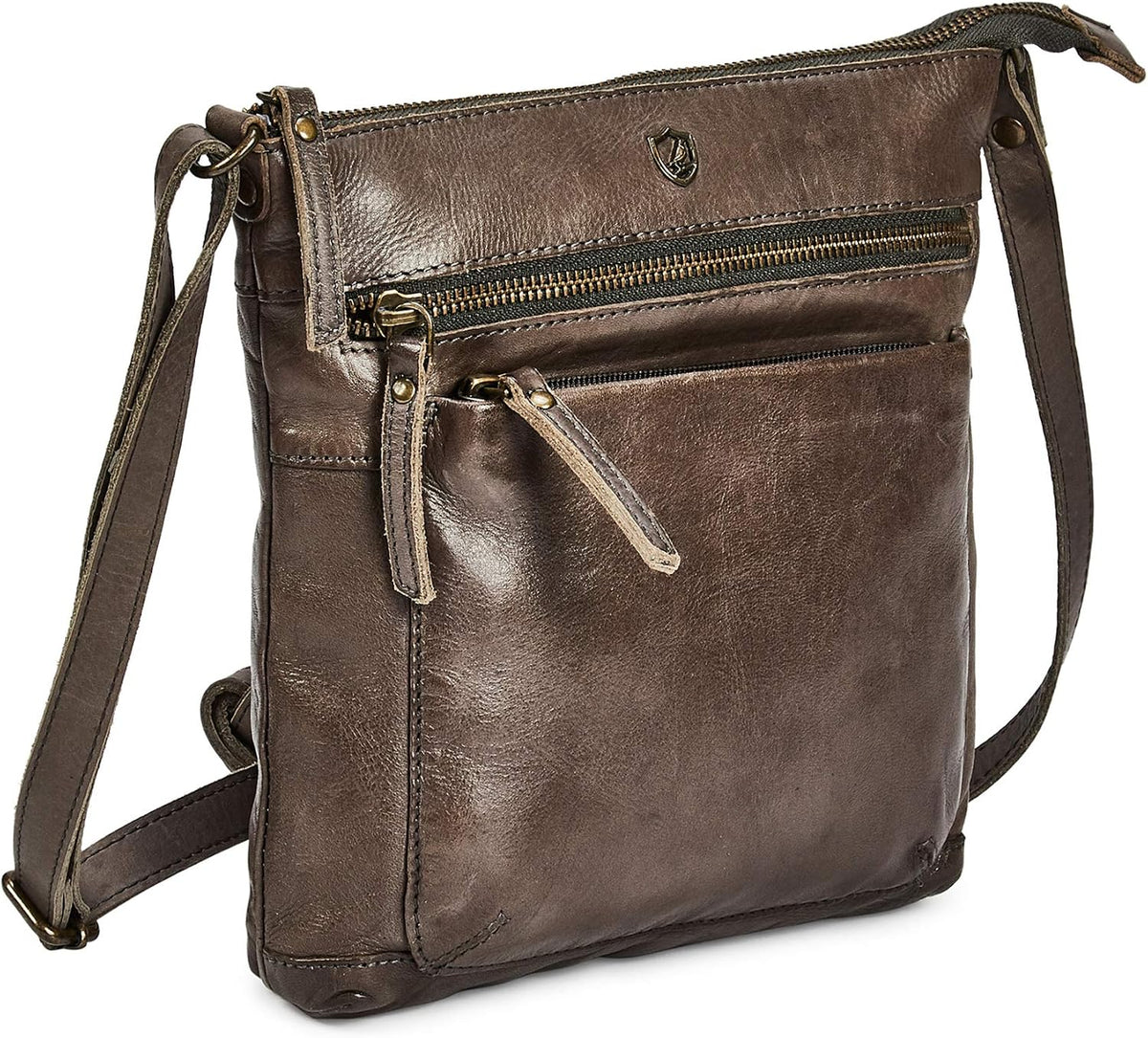 Cochoa Small Leather Crossbody Bag in Taupe Washed Vintage
