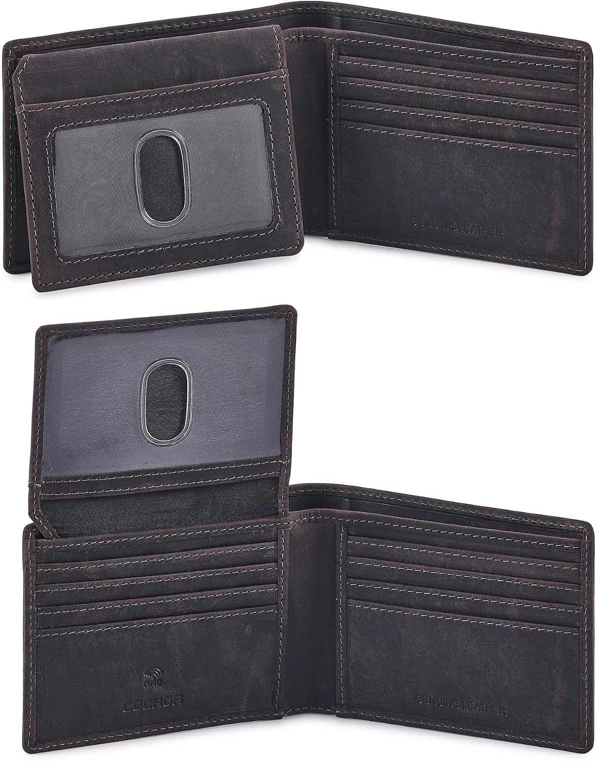 Cochoa Slim Leather Bifold Wallet in Coffee Crazy Horse