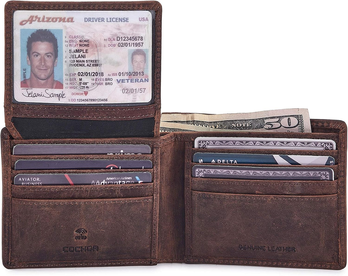 Cochoa Slim Leather Bifold Wallet in Cognac Crazy Horse