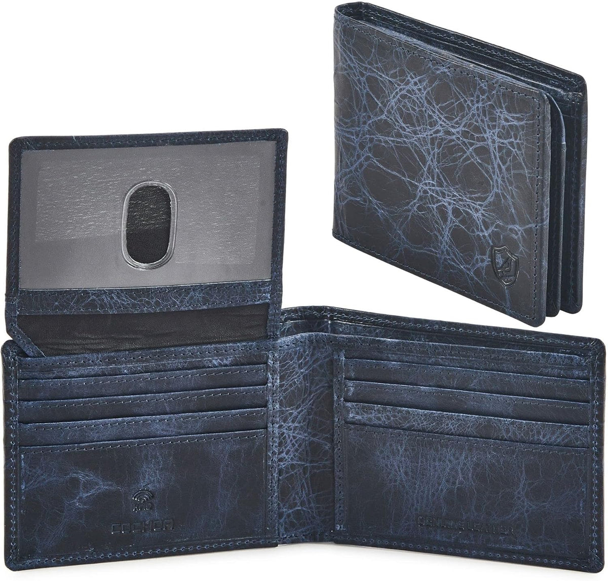 Cochoa Slim Leather Bifold Wallet in Night Sky Distressed