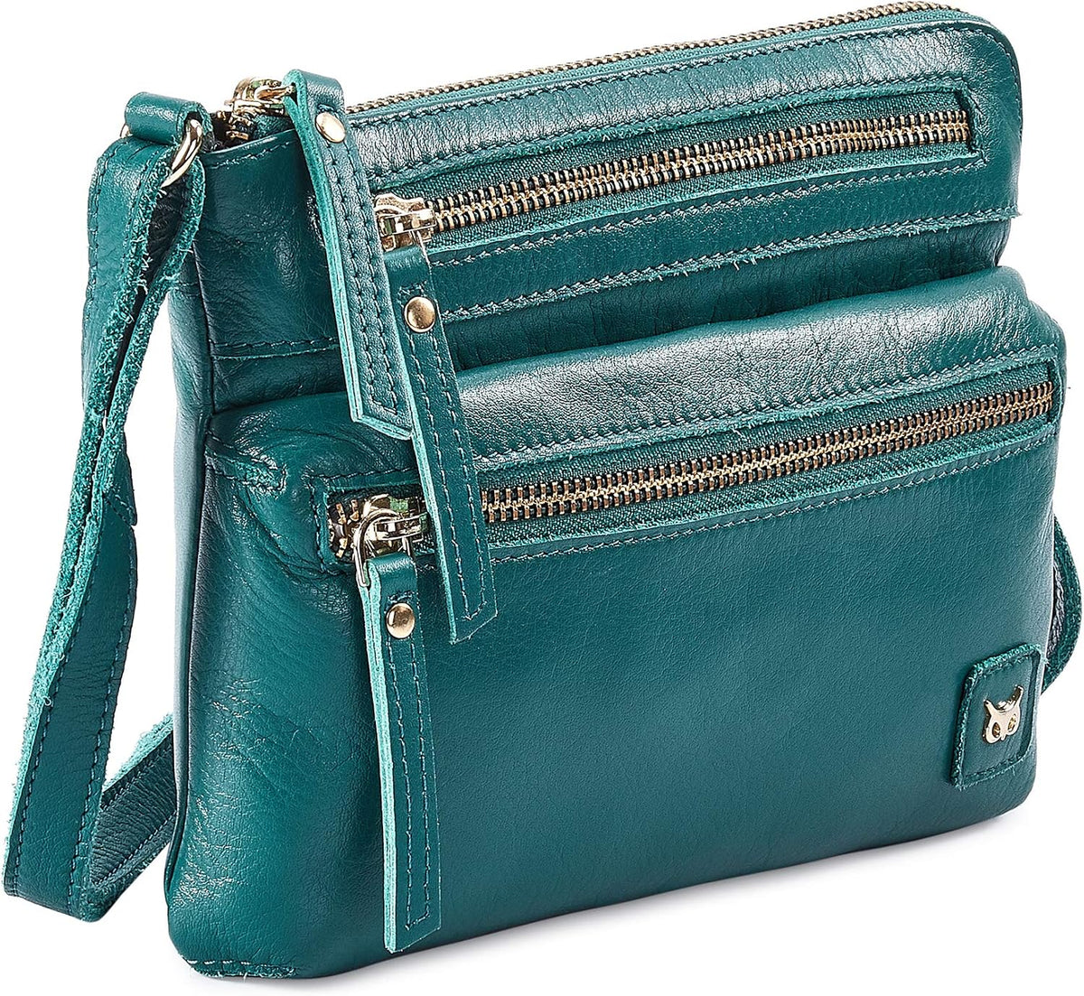 Wise Owl Accessories Small Leather Crossbody Bag in Emerald Green Nappa