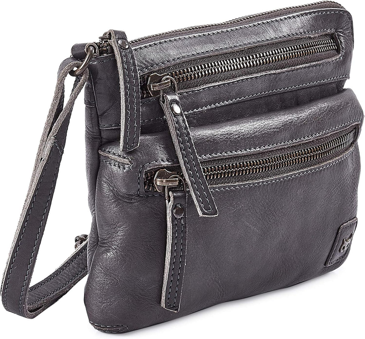 Wise Owl Accessories Small Leather Crossbody Bag in Grey Washed Vintage