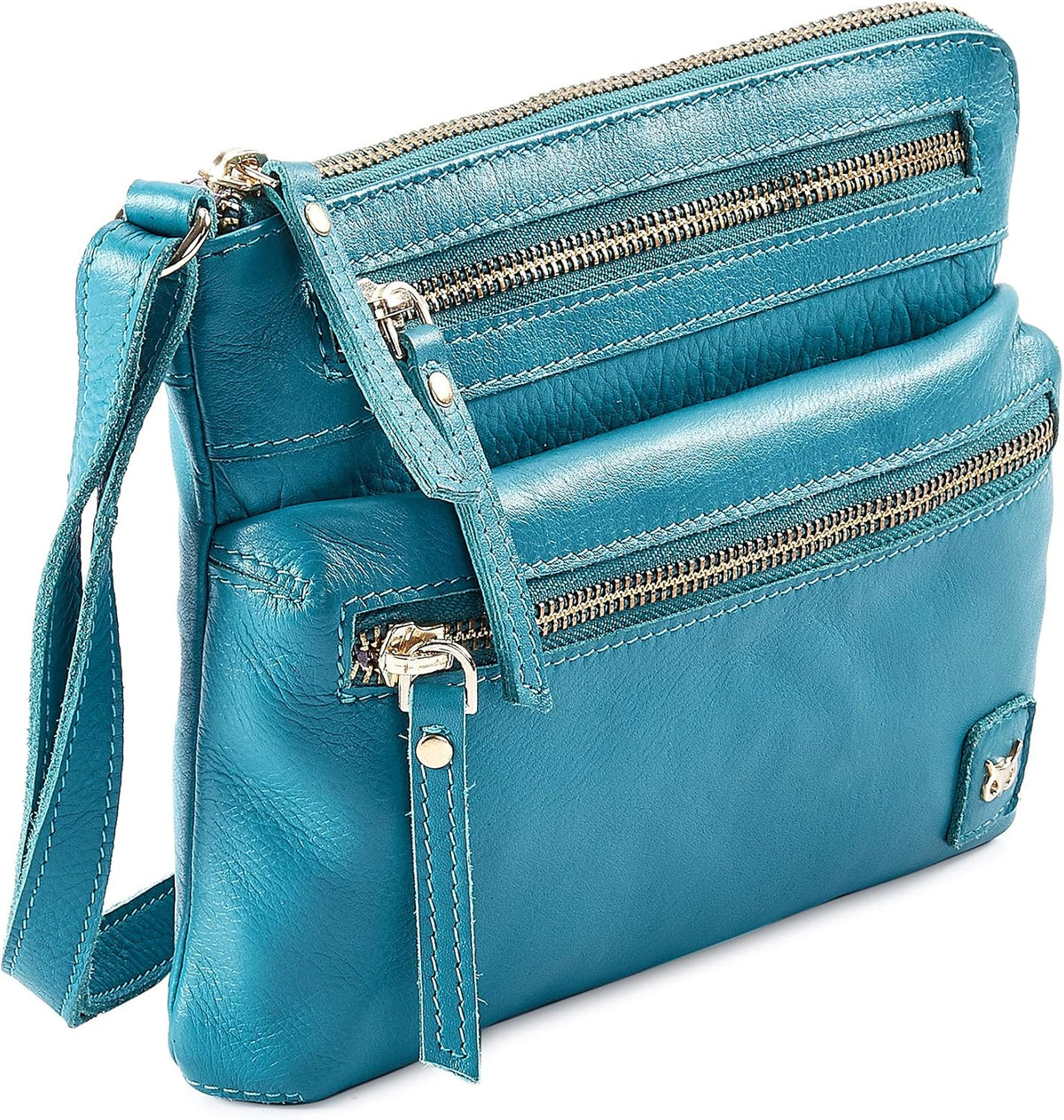 Wise Owl Accessories Small Leather Crossbody Bag in Turquoise Green Nappa
