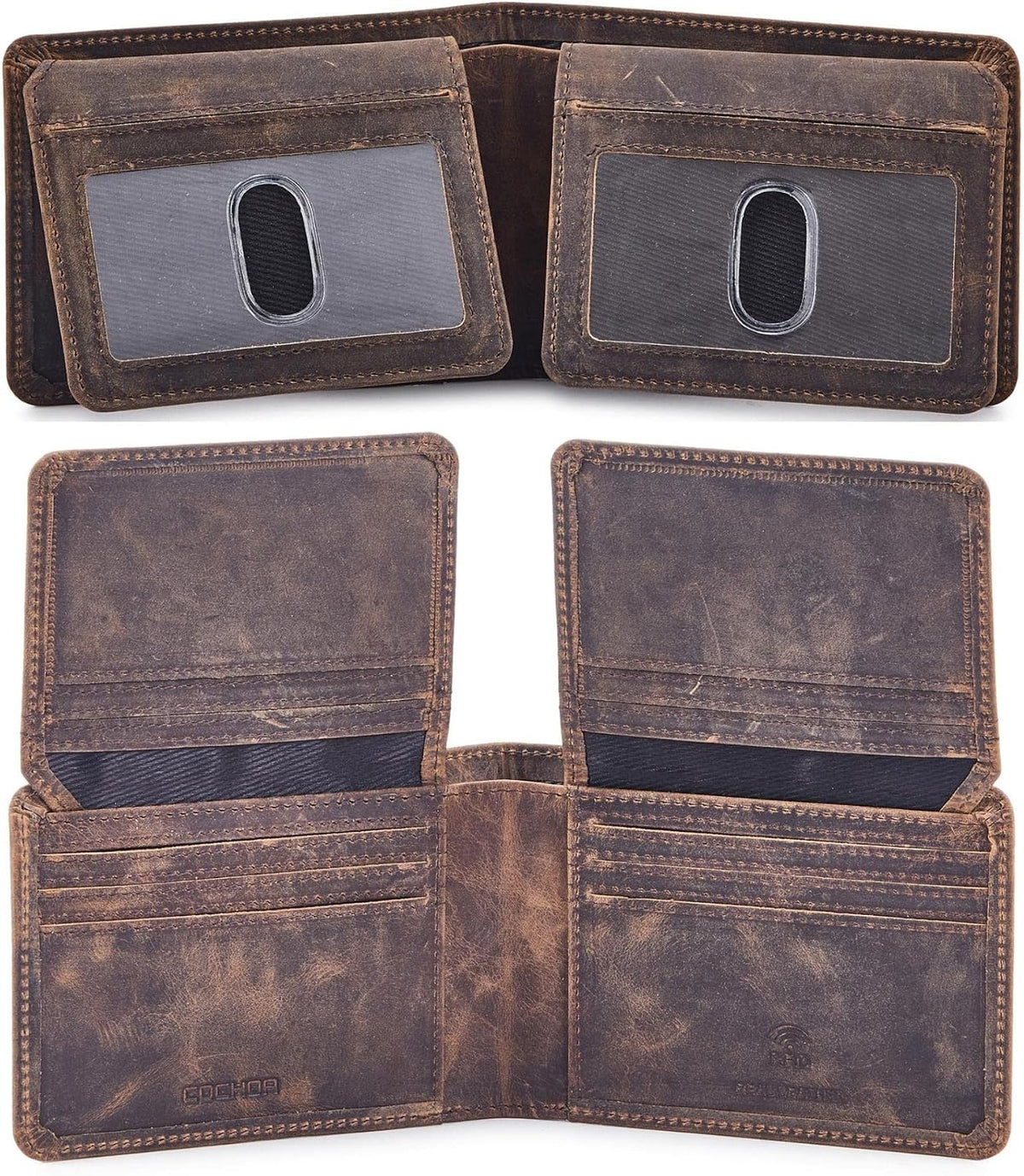 Cochoa High-Capacity Leather Bifold Wallet in Crazy Horse Moss