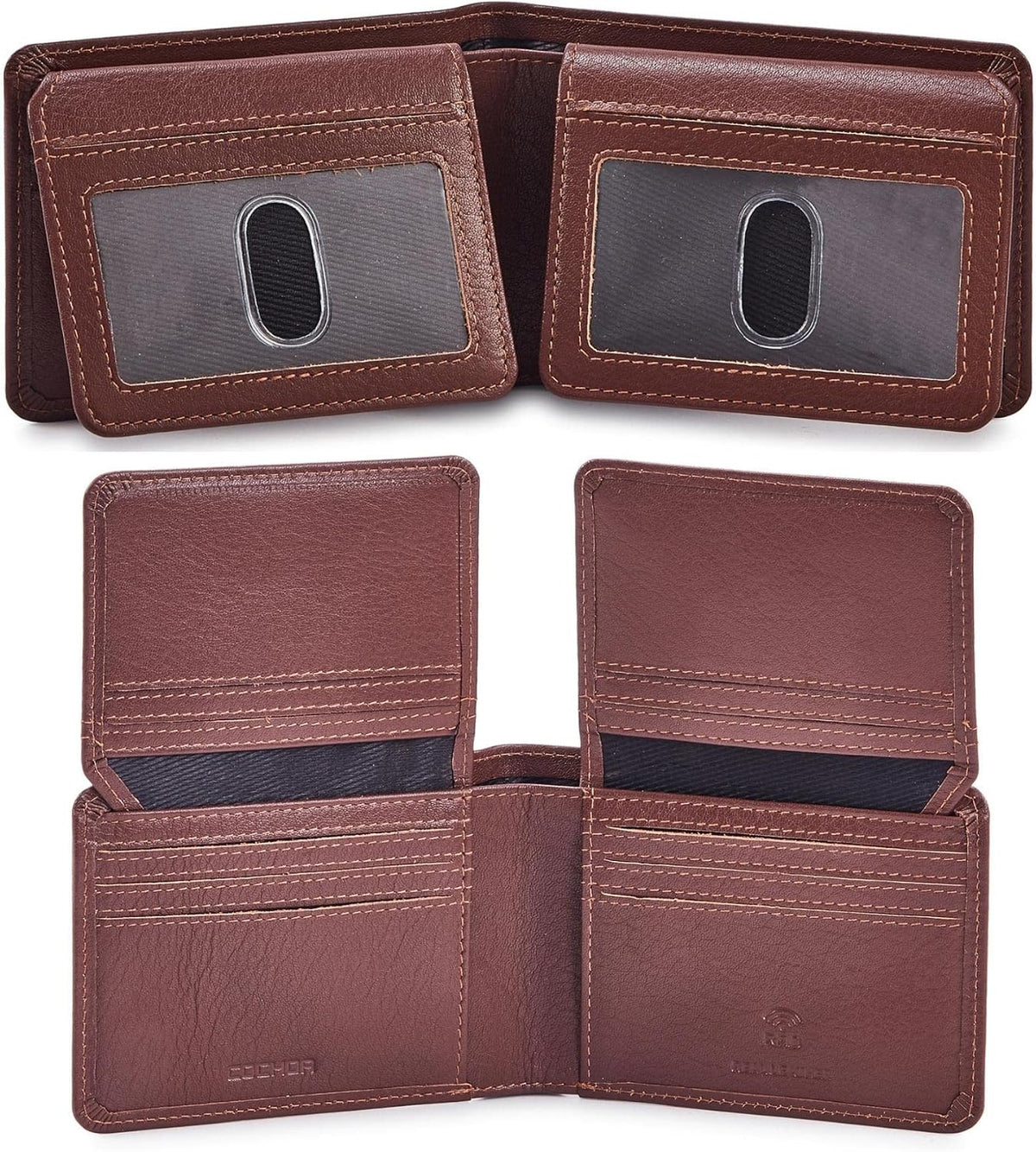 Cochoa High-Capacity Leather Bifold Wallet in Nappa Cognac