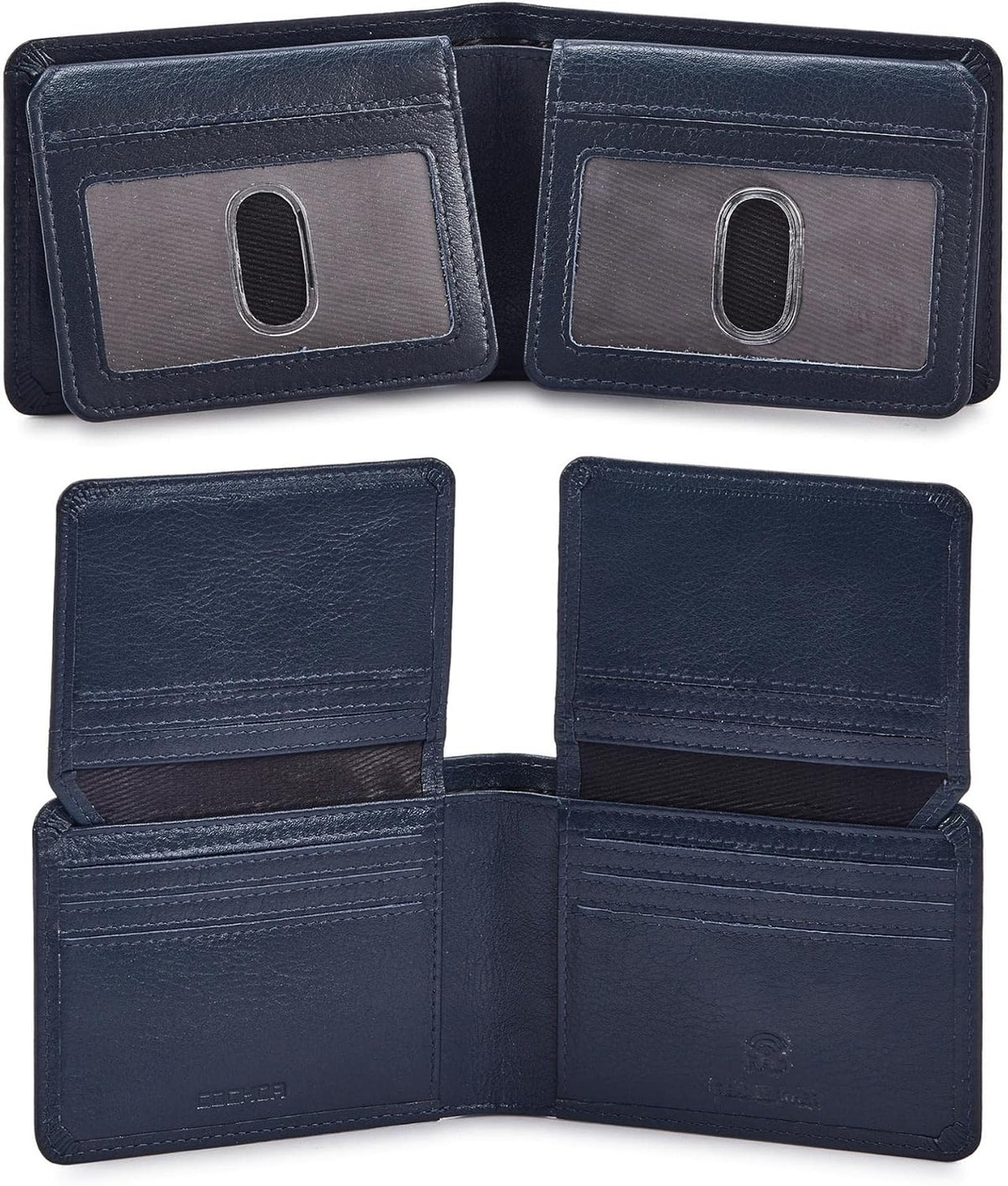 Cochoa High-Capacity Leather Bifold Wallet in Nappa Midnight Navy