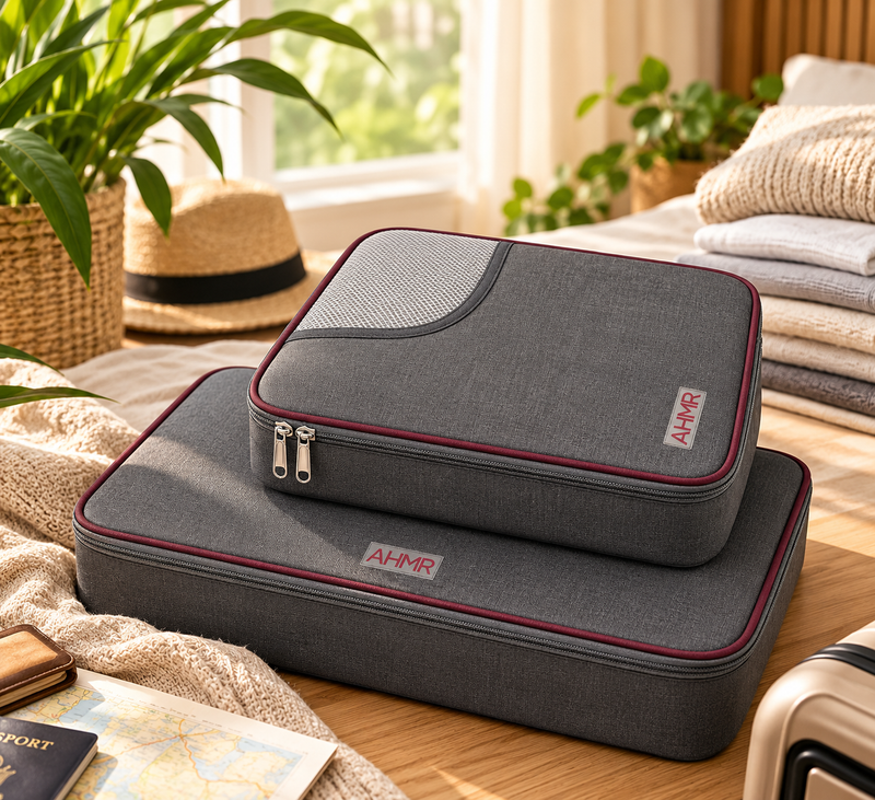 AHMR Travel Bag Organizer Insert Set – Grey with Red Trim