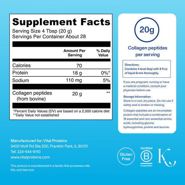 Vital Proteins Collagen Peptides 19.3 oz supplement facts