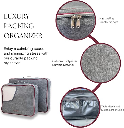 AHMR Travel Bag Organizer Insert Set – Grey with Red Trim