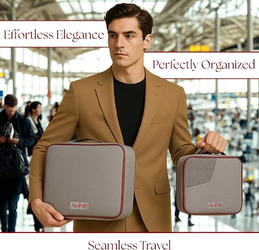 AHMR Travel Bag Organizer Insert Set – Grey with Red Trim