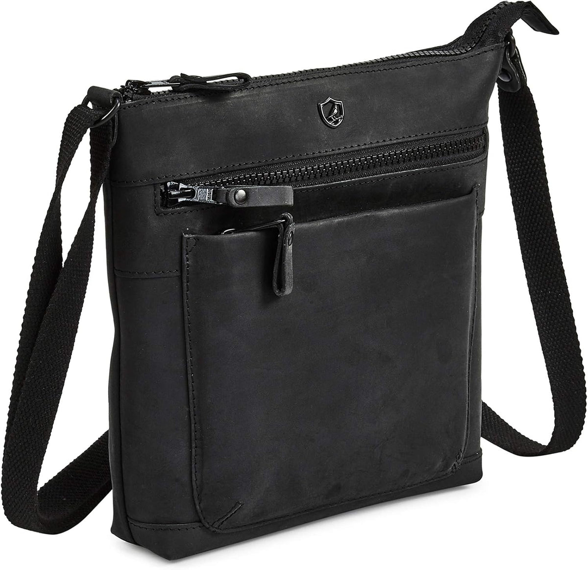 Cochoa Small Leather Crossbody Bag in Black Crazy Horse