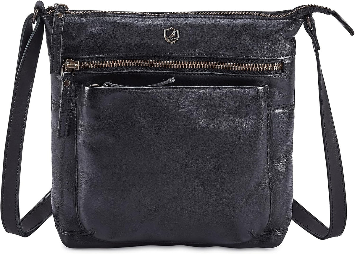 Cochoa Small Leather Crossbody Bag in Black Washed Vintage
