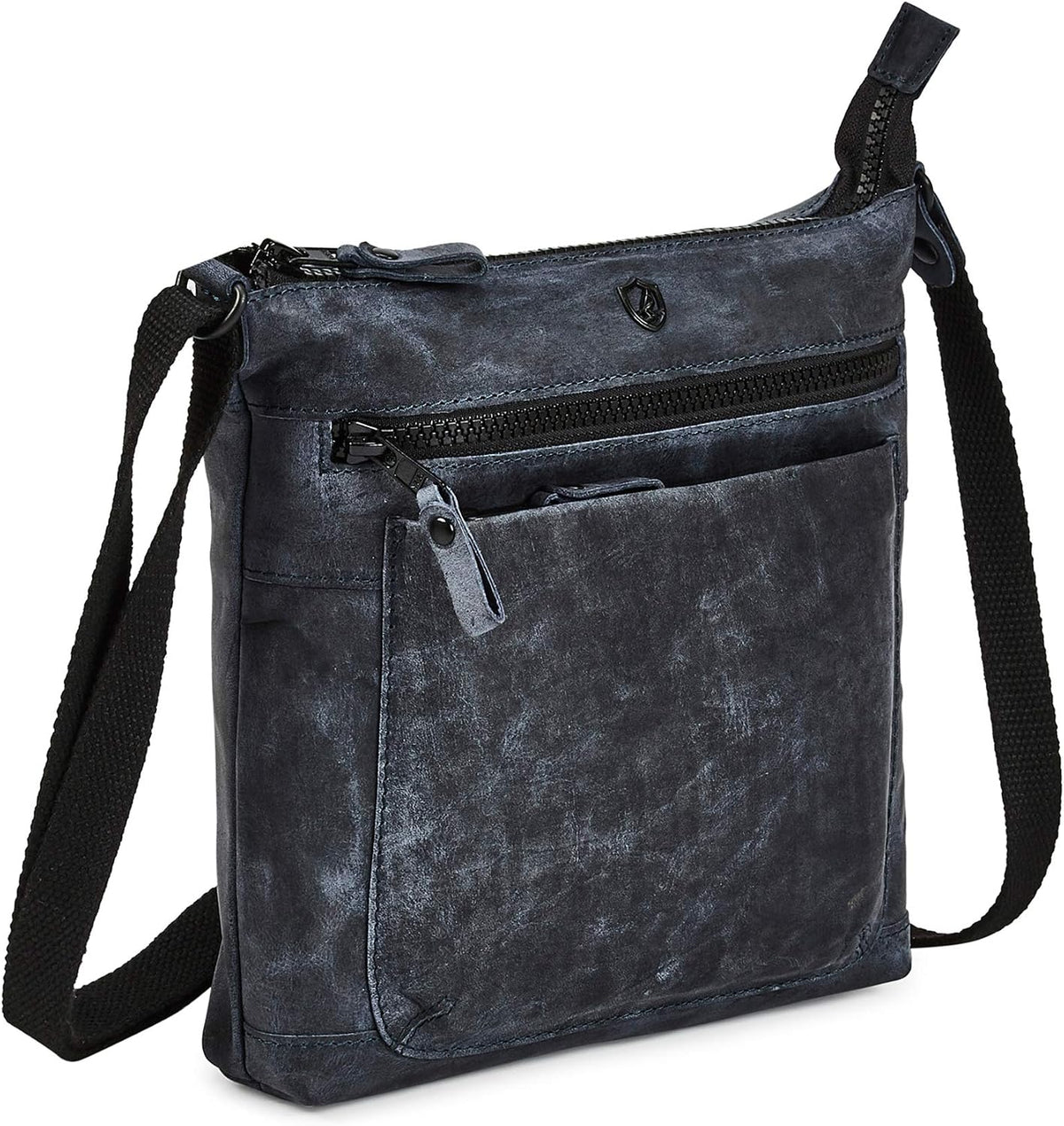 Cochoa Small Leather Crossbody Bag in Navy Crazy Horse