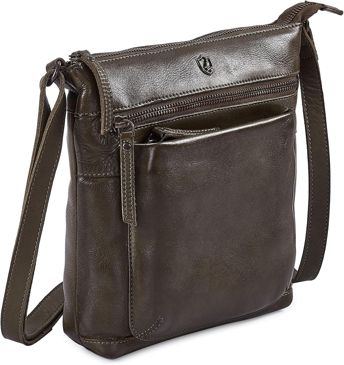 Cochoa Small Leather Crossbody Bag in Olive Green Washed Vintage