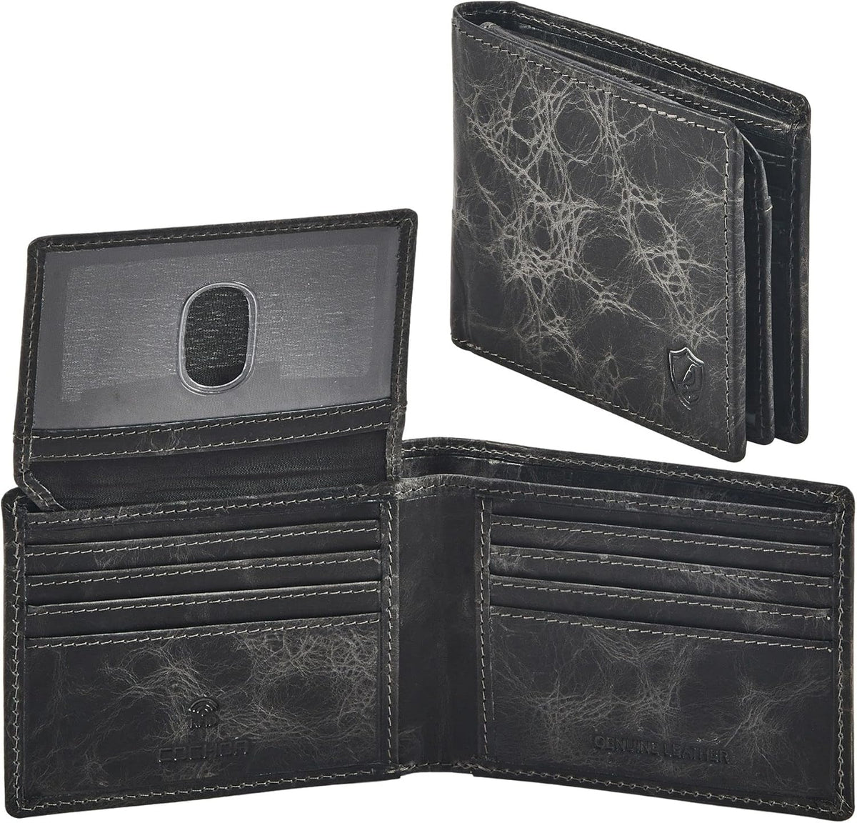 Cochoa Slim Leather Bifold Wallet in Anthracite Distressed