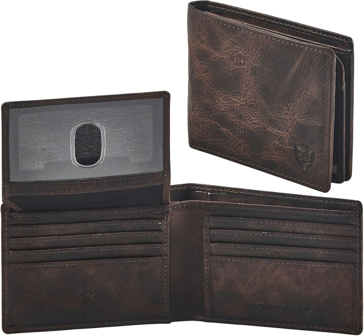 Cochoa Slim Leather Bifold Wallet in Espresso Distressed