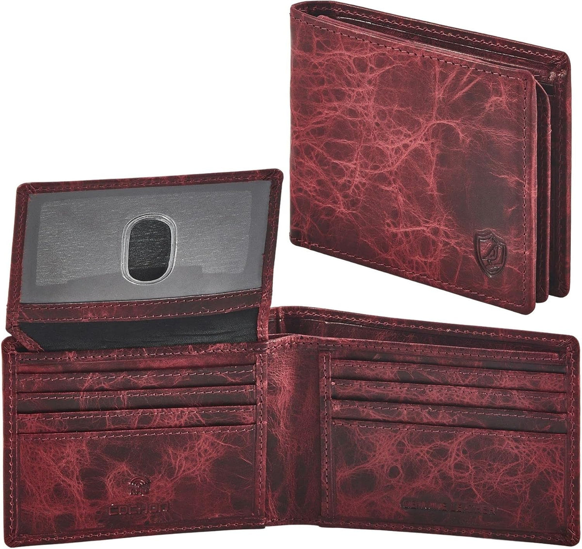 Cochoa Slim Leather Bifold Wallet in Wine Distressed
