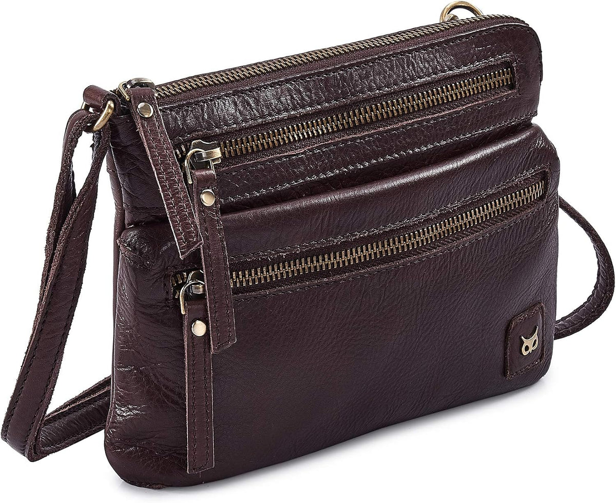Wise Owl Accessories Small Leather Crossbody Bag in Coffee Multi-wax