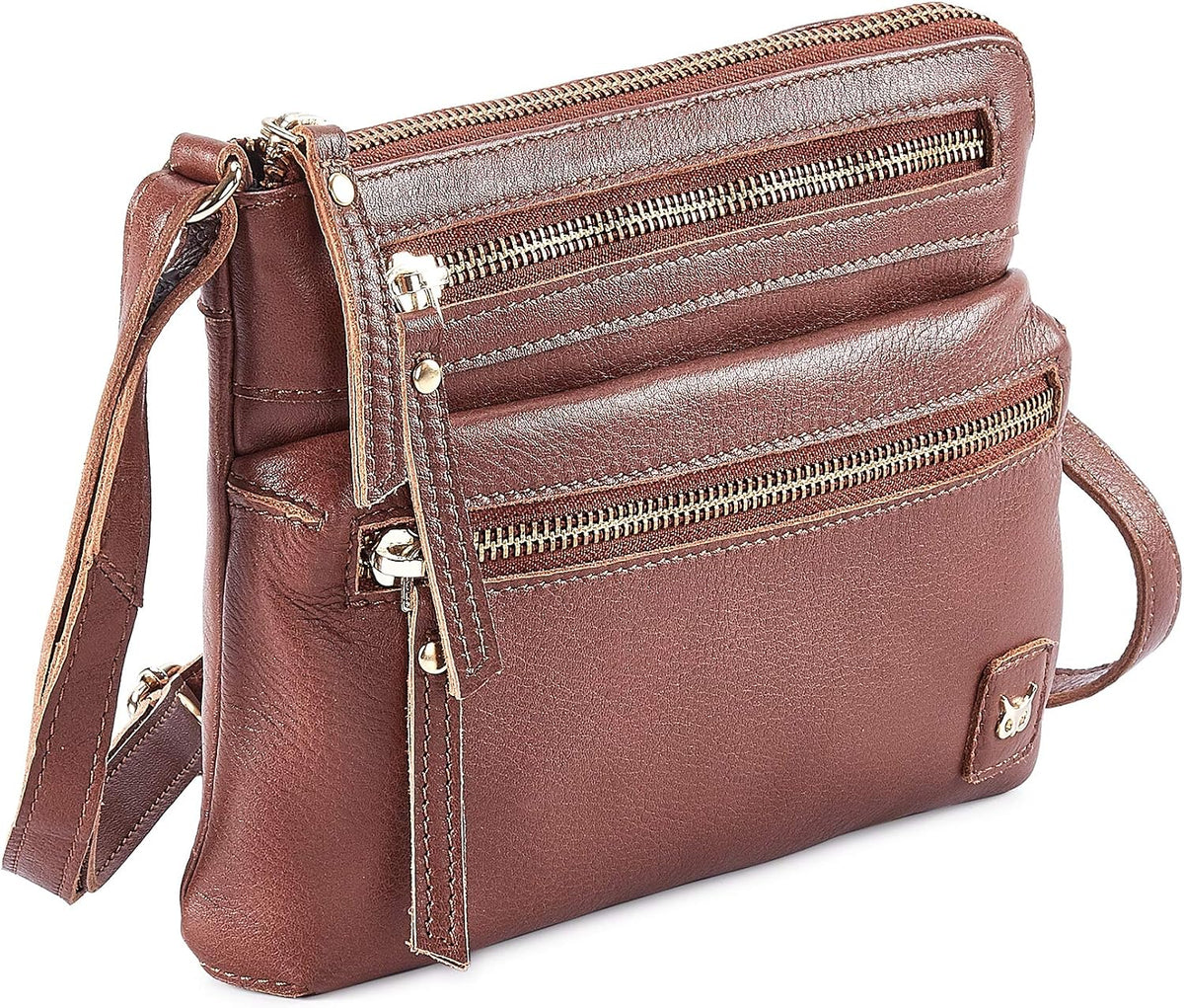 Wise Owl Accessories Small Leather Crossbody Bag in Tan Nappa