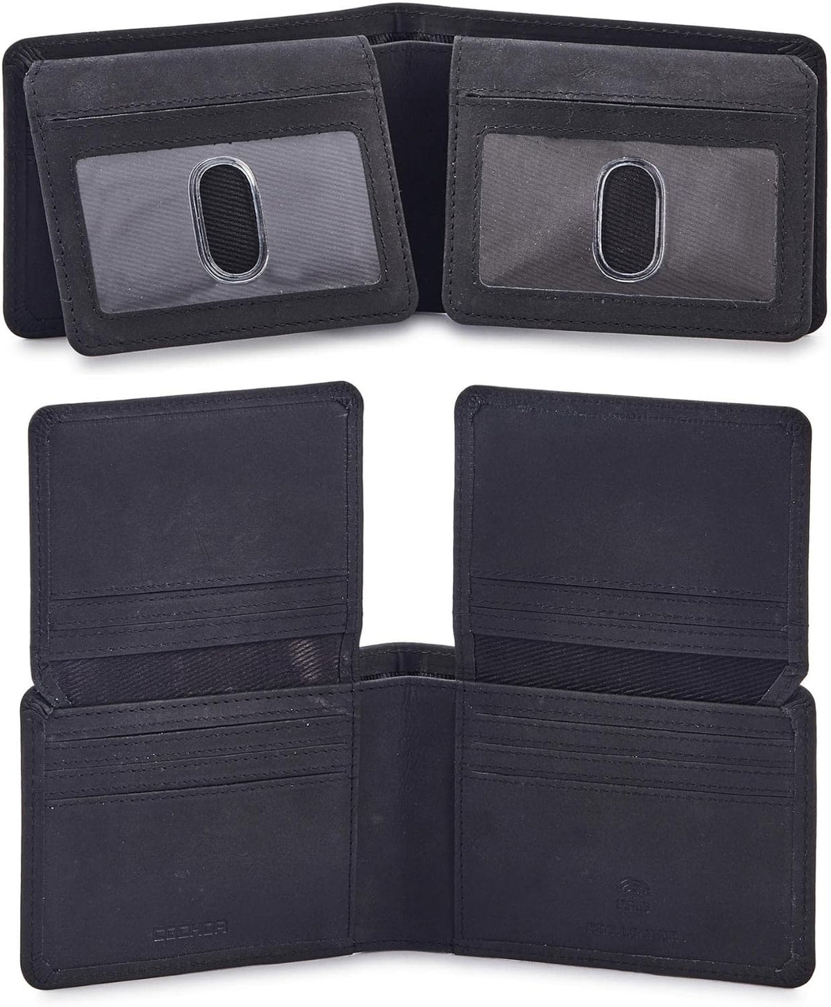Cochoa High-Capacity Leather Bifold Wallet in Crazy Horse Black