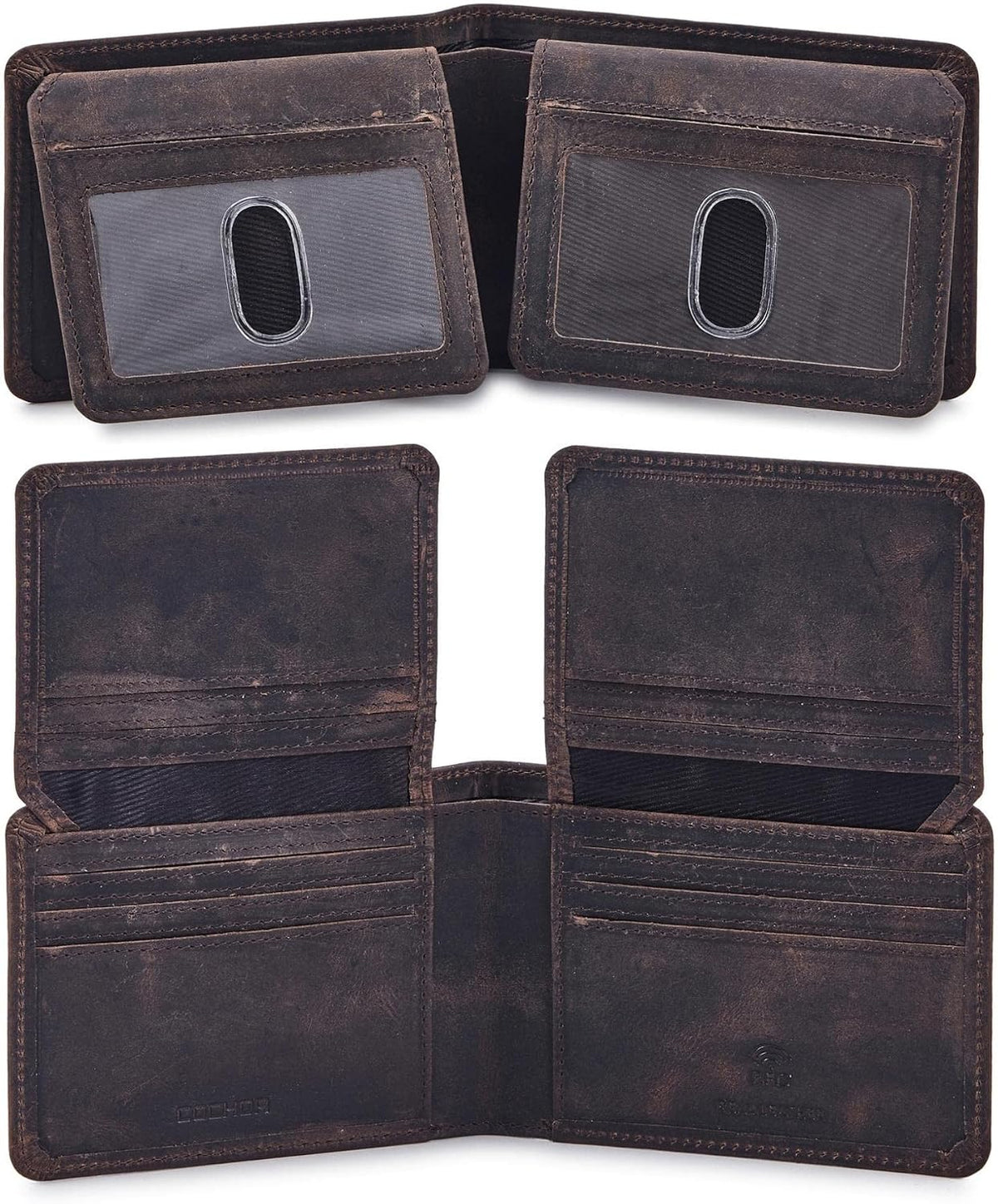 Cochoa High-Capacity Leather Bifold Wallet in Crazy Horse Coffee