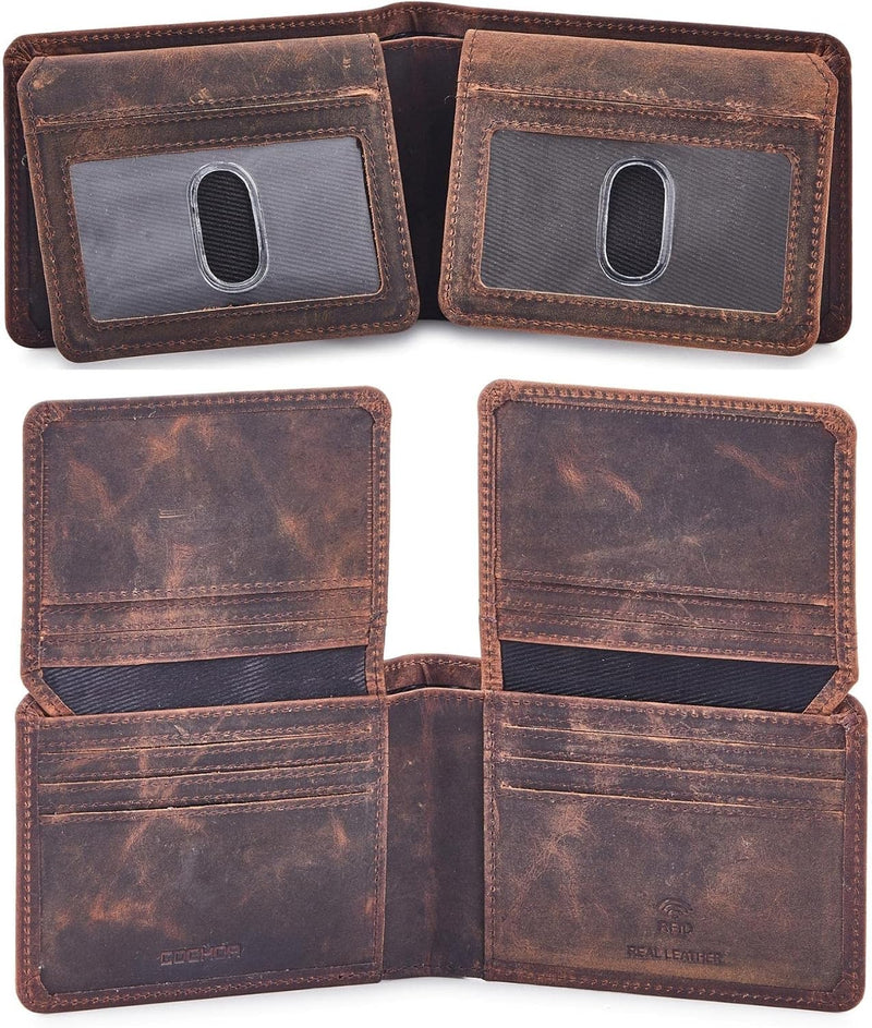 Cochoa High-Capacity Leather Bifold Wallet in Crazy Horse Cognac
