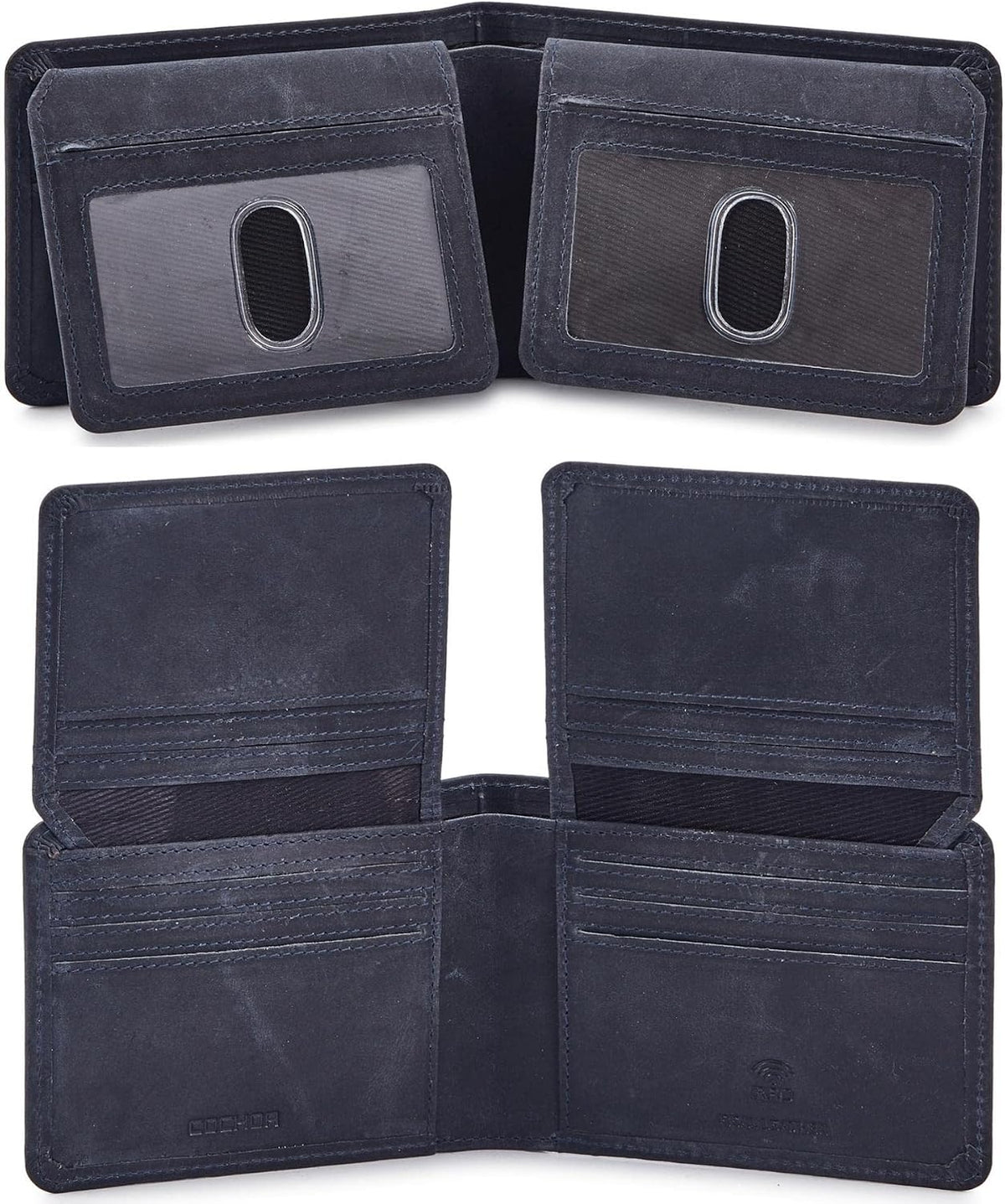 Cochoa High-Capacity Leather Bifold Wallet in Crazy Horse Navy