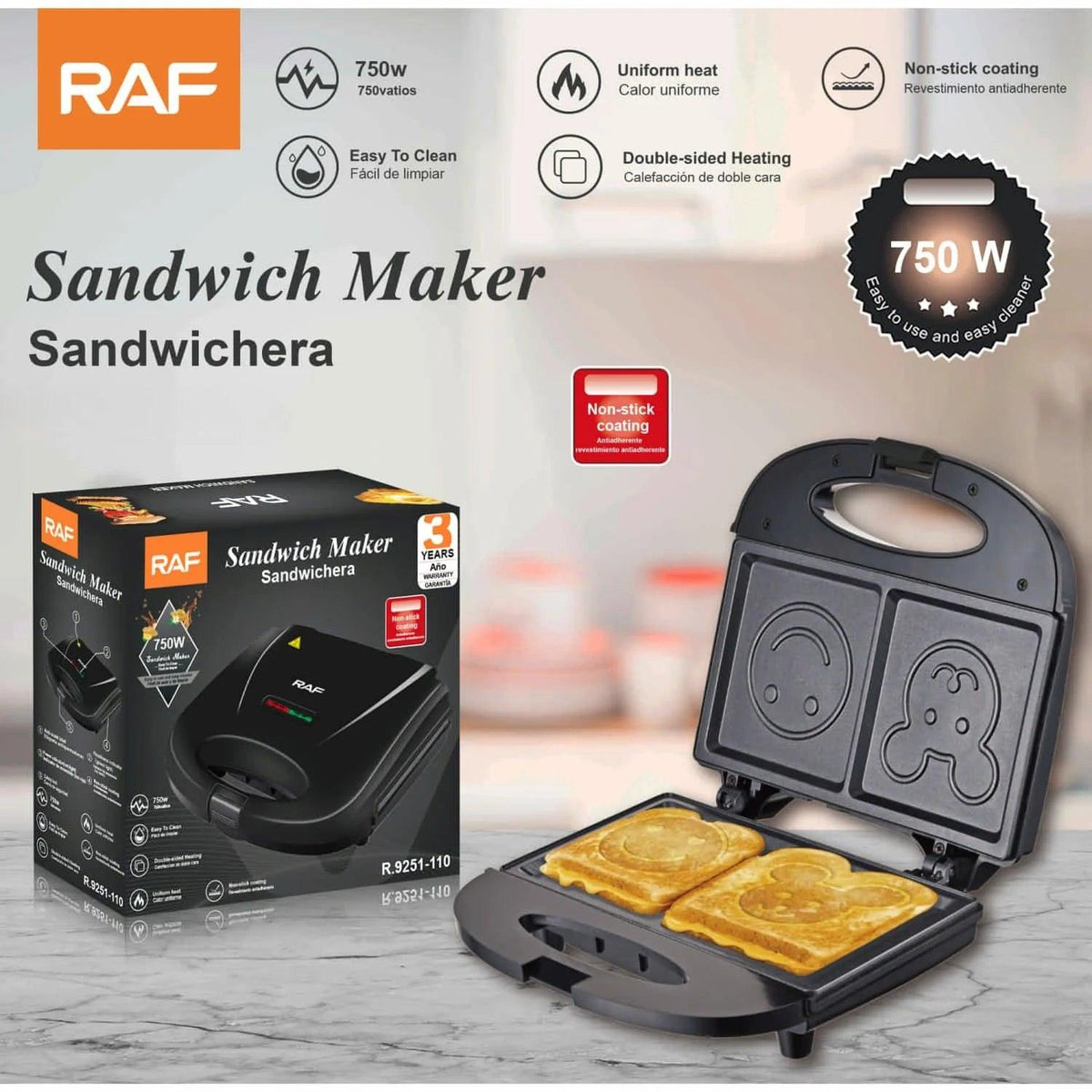 RAF R.9214S-110 Sandwich Maker - 750W, Non-Stick Cooking Plates