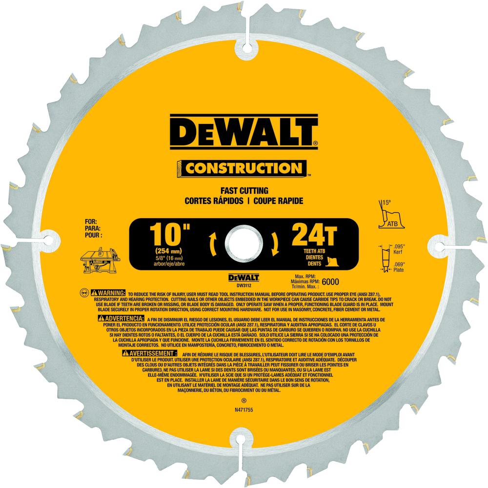 DEWALT DW3112 Construction Saw Blade, 10 in, 24 Tooth