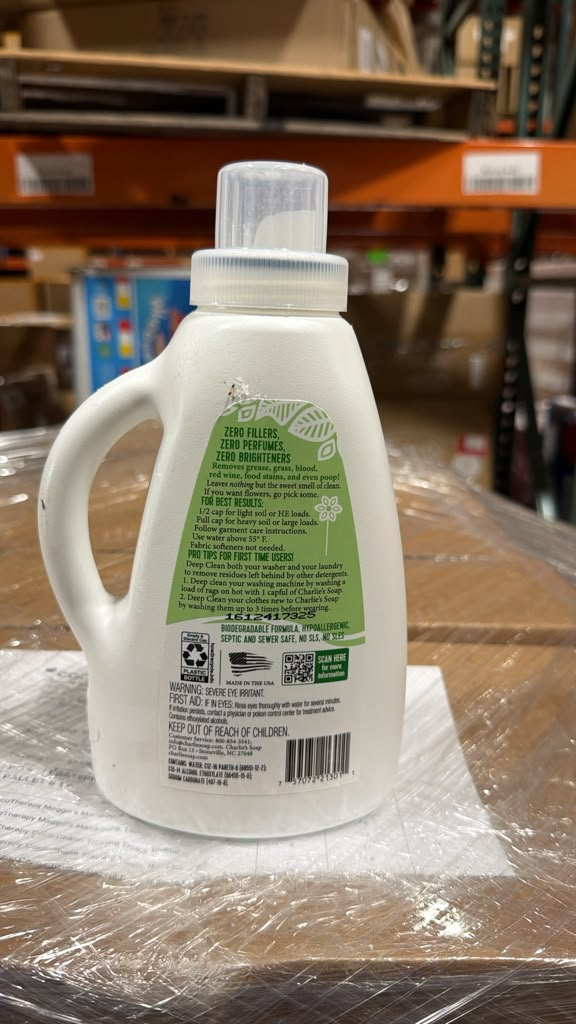 Charlie's Soap Laundry Liquid 32 oz 50 loads back label