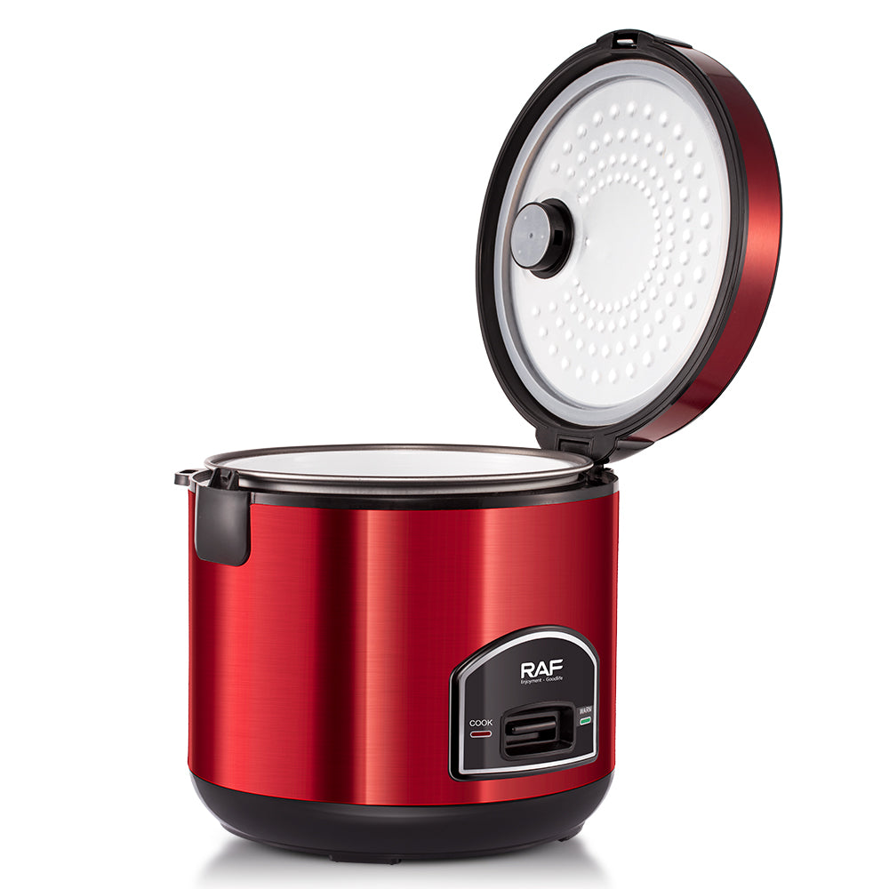 RAF 5L red electric rice cooker with lid open